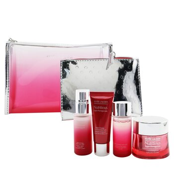 Estee Lauder Nutritious Super-Pomegranate Reveal A Rosy Radiance Set: Moisture Creme+ Milky Lotion Light+ Lotion+ Cleansing Foam ...